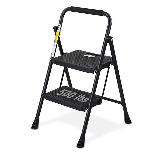 HBTower 2 Step Ladder, 500 lbs Folding Step Stool with Anti-slip Wide Pedals, Sturdy Steel Ladder, Convenient Handgrip, Lightweight Portable Step Stool