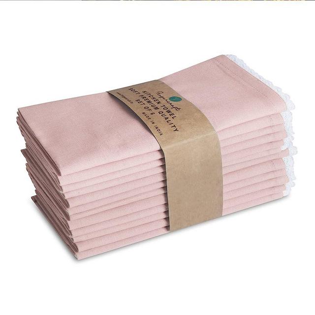 20X20 inch Oversized Dinner Napkins Cotton Flax 12 Pack Natural Premium Quality Mitered Corners with for Everyday Use Pre Shrunk and Good Absorbency Christmas Cloth Napkins with Lace Pink