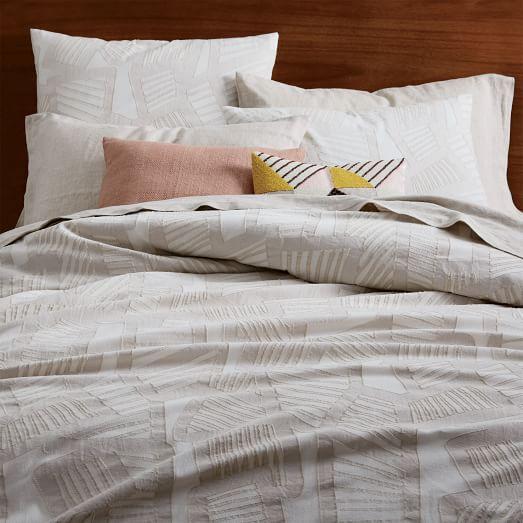 Roar + Rabbit Organic Bold & Fine Jacquard Duvet Cover, King, Stone White