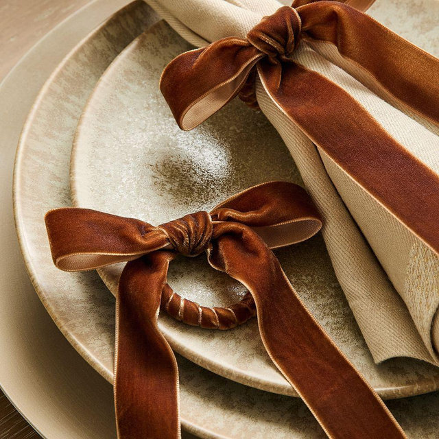Velvet Bow Napkin Rings, Brown, Set of 4