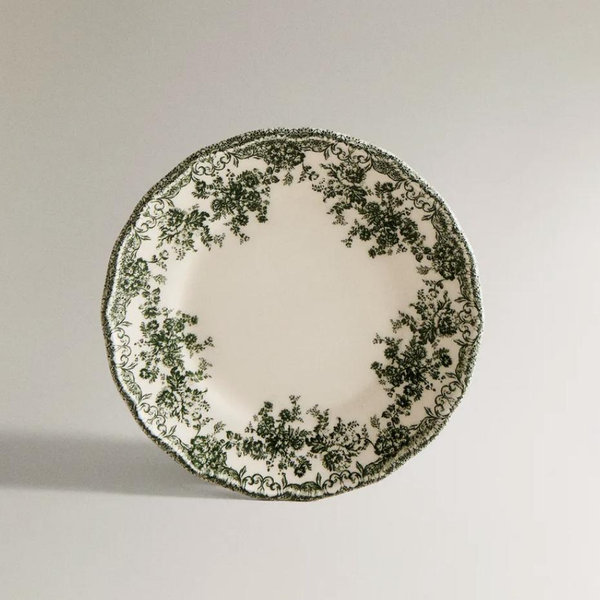 GREEN FLORAL EARTHENWARE TABLEWARE SIDE PLATE