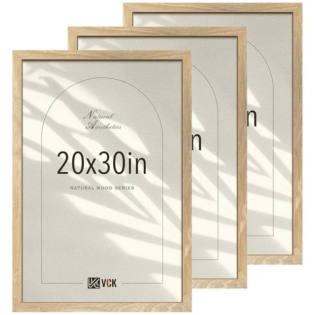 VCK 20x30 Natural Wood Frame for Poster & Picture, Exclusive Wood Grain, Wall Gallery Solid Wood Frame 3 Pack