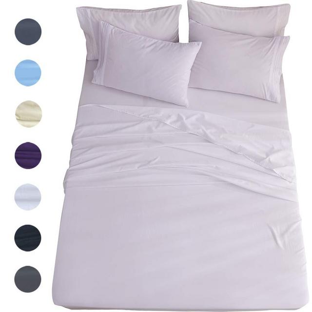 Shilucheng King Size 6-Piece Bed Sheets Set Microfiber 1800 Thread Count Percale 16 Inch Deep Pockets Super Soft and Comforterble Wrinkle Fade and Hypoallergenic(King,White)