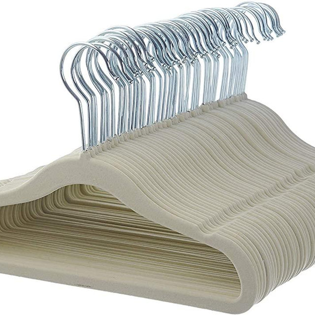Amazon Basics Baby Kids Velvet Clothes Hangers, Beige - Pack of 50