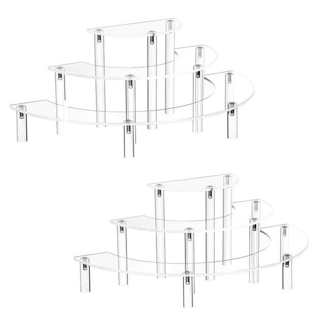 YestBuy Acrylic Display Stand Riser For Pop Figures, 3 Tier Clear Cupcake Stand, Perfume Organizer Stand,2 Pack Half Moon Dessert Stand for Display Or Collections (Acrylic Rods 2 set)
