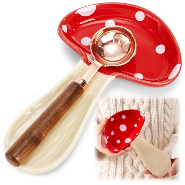 Goaste Mushroom Spoon Rest for Stove Top, Cute Ceramic Spoon Holder, Durable Porcelain Cooking Utensil Rest, Heat-Resistant Spatula Rest Gadget for Kitchen Counter, Housewarming Gifts, Home Decor