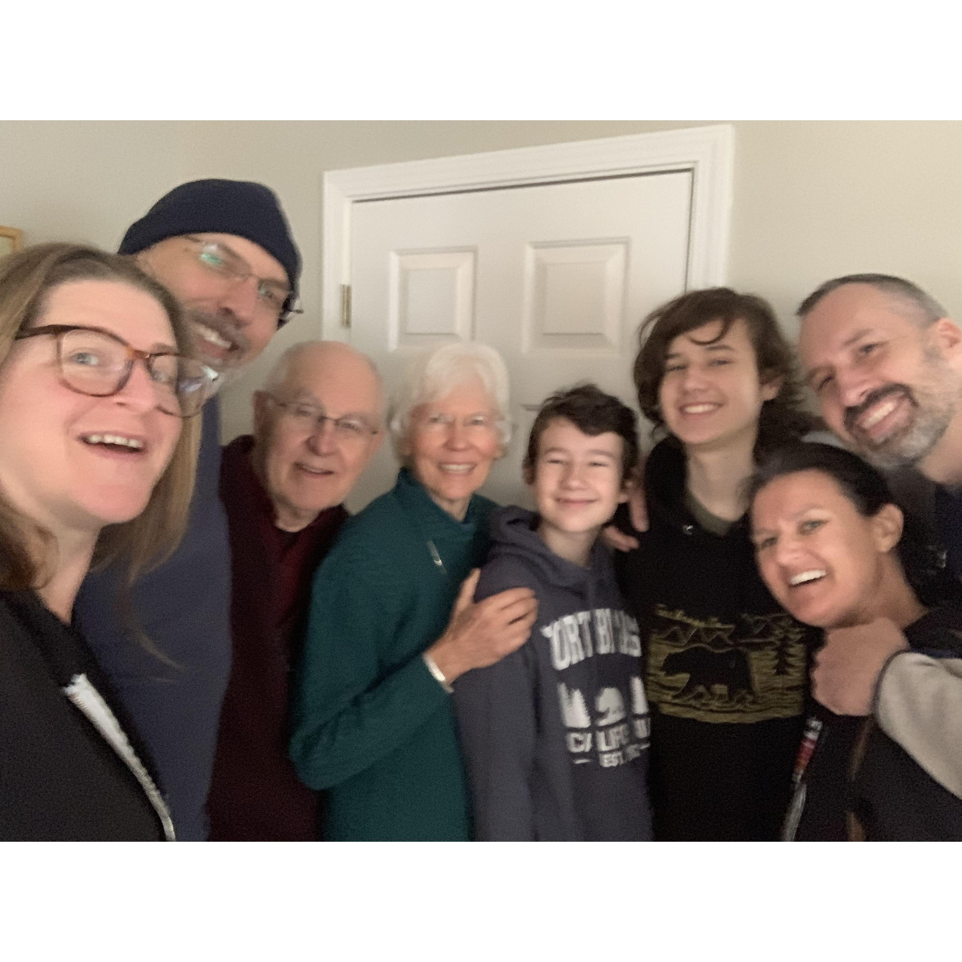 Posing near our scenic closet door when the rest of the Halls came up for Thanksgiving a couple of years ago.