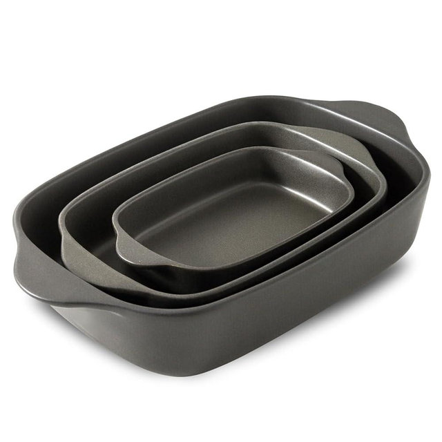 Tikooere Casserole Dishes for Oven, Stoneware Baking Dishes Set of 3, Ceramic Baking Pan, Deep Rectangular Lasagna Pan, Farmhouse Bakeware Sets for Christmas Gift, (14.9"/12"/8.8"), Matte Black