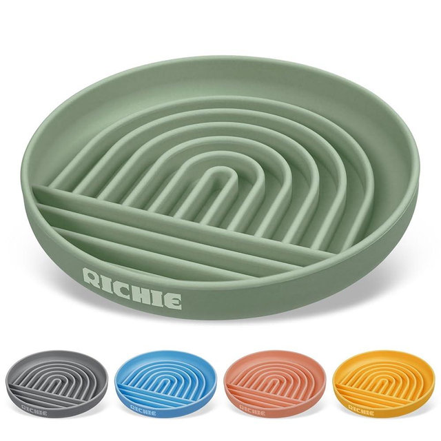 RICHIE Slow Feeder Dog Bowls with Suction Cups, Silicone Puzzle Bowl for Slow Eating, Pets Slow Feeder Non-Slip Design Dishwasher Microwave Safe for Small Medium Dogs, Green