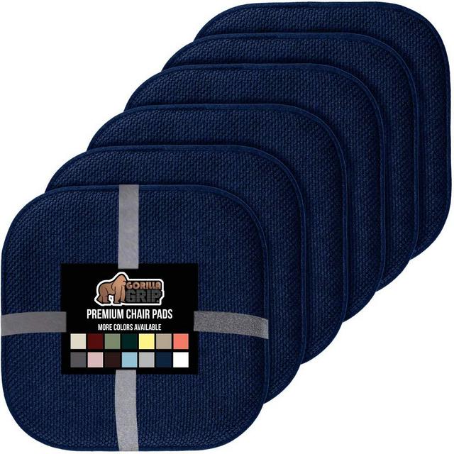 Gorilla Grip Memory Foam Chair Cushions, Slip Resistant, Thick and Comfortable Seat Cushion Pads, Premium Large Size, Durable Soft Mat Pads for Office, Dining, Kitchen Chairs, 6 Pack, 16x16 Inch, Navy