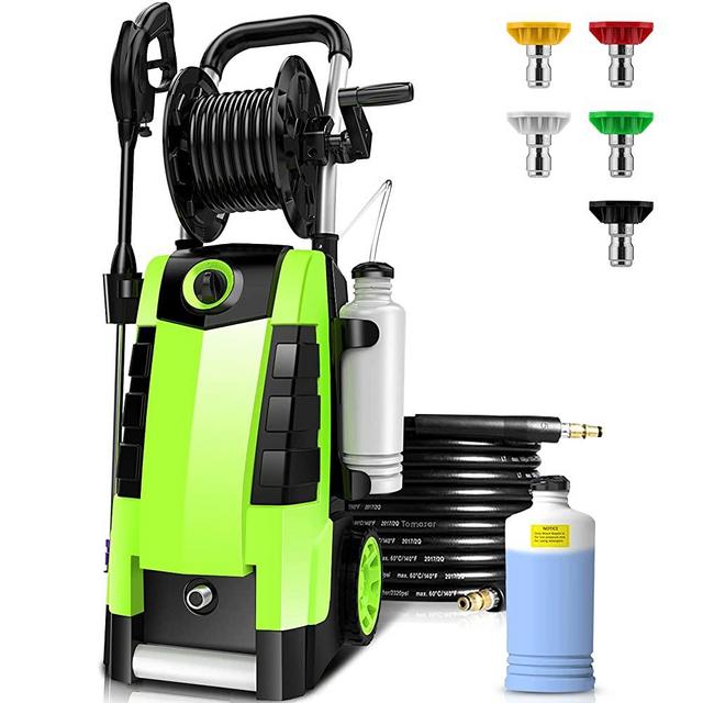 Power Washer, TE3000 1.9GPM Pressure Washer 1800W Electric High Pressure Washer Professional Car Washer Cleaner Machine with Hose Reel ,5 Nozzles for Patio Garden Yard Vehicle