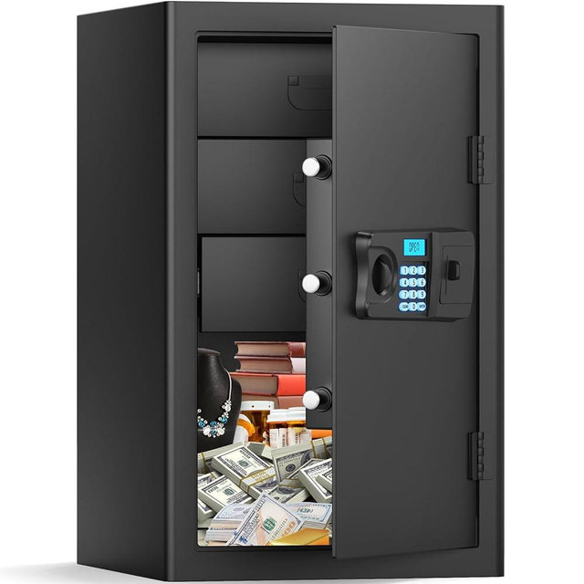 4.0 Cuft Large Document Safe Box Fireproof Waterproof, Heavy Duty Fireproof Safe with【Removable Drawer】Digital Keypad and Spare Keys, Security Home Safe for A4 Documents Money Valuables