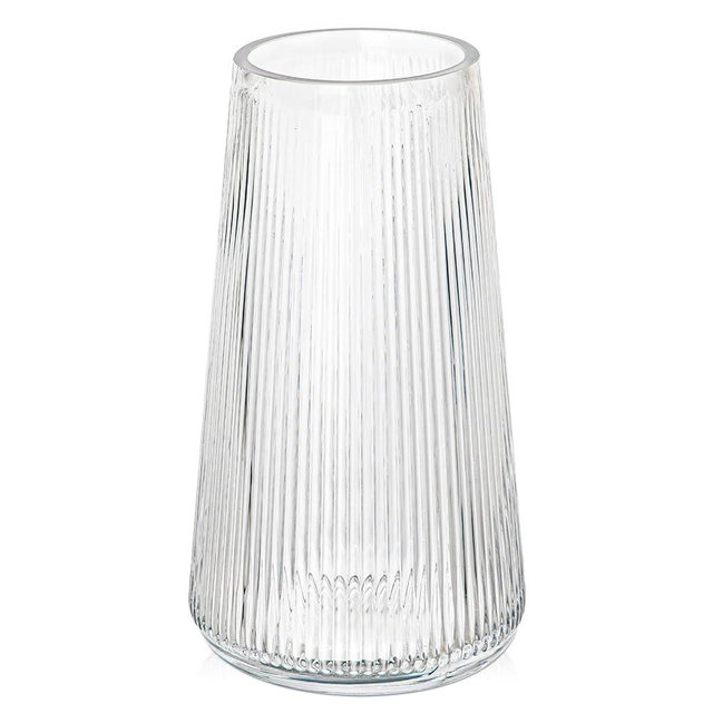Hollyone Large Clear Ribbed Glass Vase for Flowers 7.9” Tall Ribbed Modern Decorative Clear Glass Vase for Centerpieces Wide Mouth Glass Vase Gift for Home Office Shelf Living Room Dinging Table Decor