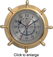 Brass Ship Wheel Nautical Tide Clock 9.5"