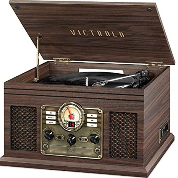 Victrola The Quincy 6-in-1 Bluetooth Record Player & Multimedia Center with Built-in Speakers – 3-Speed Turntable, CD & Cassette Player, AM/FM Radio, Wireless Music Streaming (Espresso)