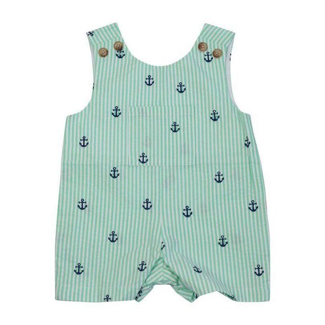 CPC - Classic Prep Childrenswear James Anchor Embroidered Seersucker Shortall, Green -12-18m