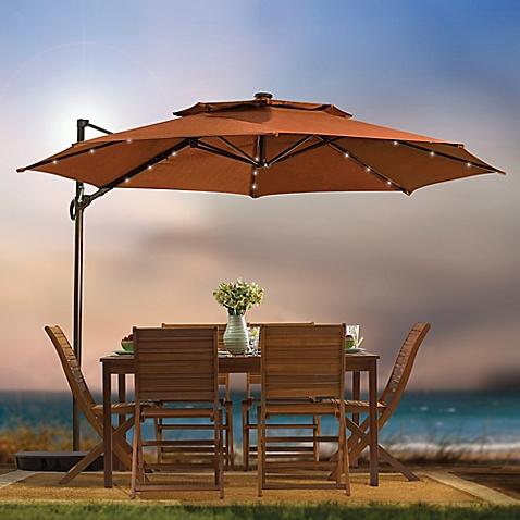 11-Foot Round Solar Cantilever Umbrella in Mocha