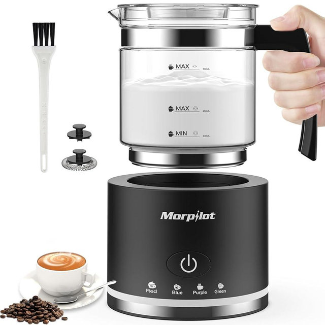 Electric Milk Frother and Steamer, 16.9oz/500ml Milk Steamer and Frother for Latte, Dishwasher Safe, BPA Free, 4 Functions, Enjoy Perfect Milk Froth in 2 Min - Black
