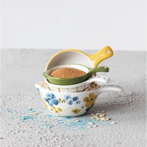 Creative Co-Op Hand-Painted Stoneware Measuring Cups, Multicolor