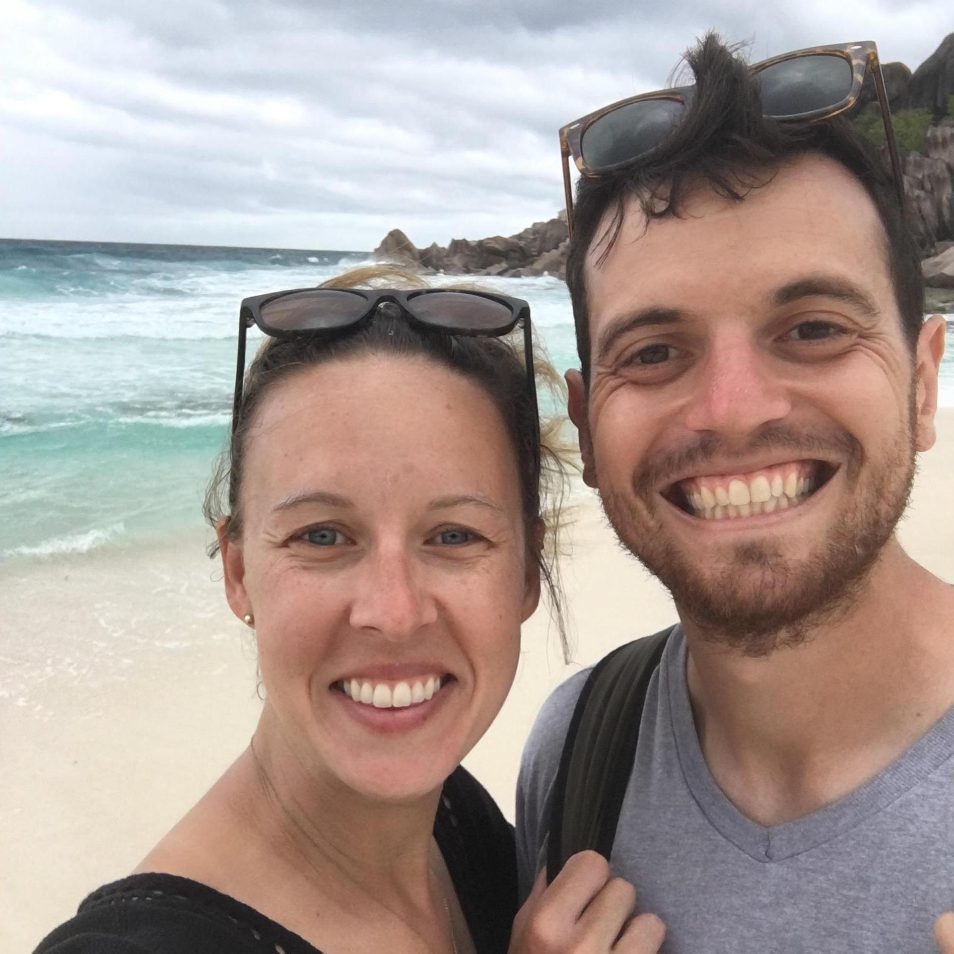 On the beach in the Seychelles