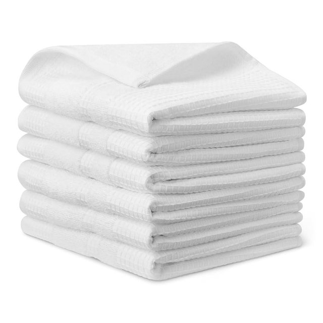 Amazon Basics Organic Cotton Waffle Kitchen Dish Towels - Ultra Absorbent, Quick Drying, Lint-Free, 15 x 25 inches, 6-Pack, White