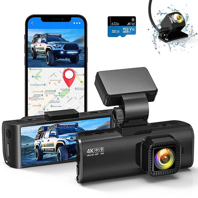 Dual Dash Cam Built-in WiFi GPS Front 4K/2.5K and Rear 1080P Dual Dash Camera for Cars,3.16" Display,170° Wide Angle Car Dashboard Camera Recorder with Night Vision,Support 256GB Max