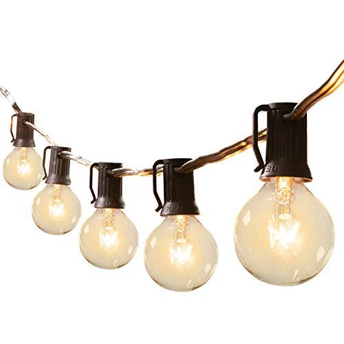 25Ft G40 Outdoor Patio String Lights-Connectable Globe Lights with 26 Clear Bulbs(1 Spare), UL Listed Backyard Lights for Indoor/Outside Commercial Decor, 25 Hanging Sockets, E12 Base, 5W Bulb, Black