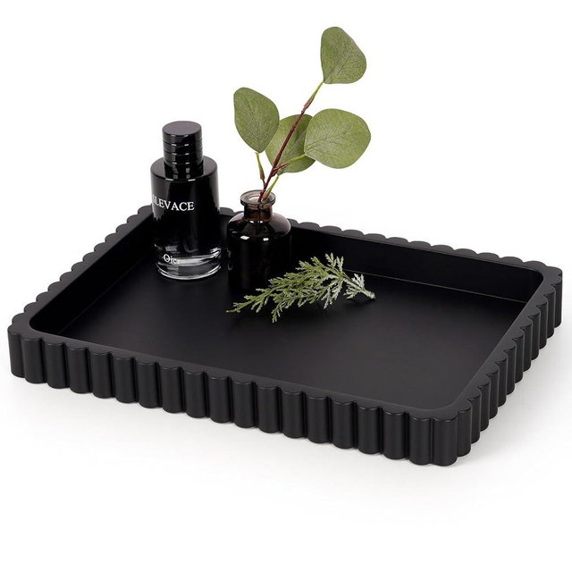 Cathyeen Concrete Decorative Tray for Coffee Table Decor, 14" Coffee Table Tray Ottoman Tray Table Centerpieces, Rectangular Modern Decorative Trays for Home Decor, Living Room, Entry, Black