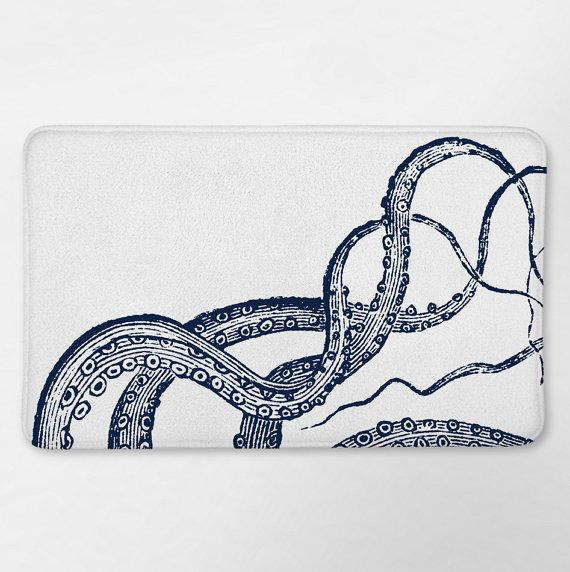 Octopus Bathroom, Bath Mat, Bath Rug, Nautical Bath Rug, Octopus Bath Mat, Nautical Bath Decor, Nautical Bathroom, Nautical Bath Mat
