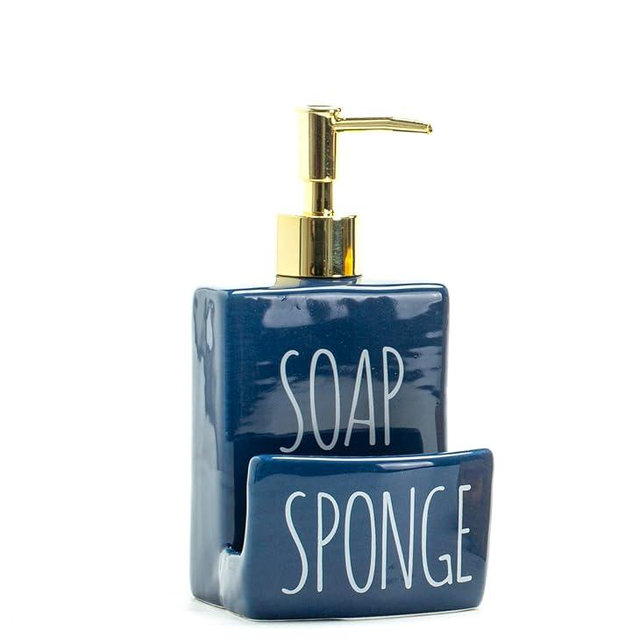 Ceramic soap Dispenser with Sponge Holder for Kitchen Sink Bathroom Counter top Storage and Organization (Navy)