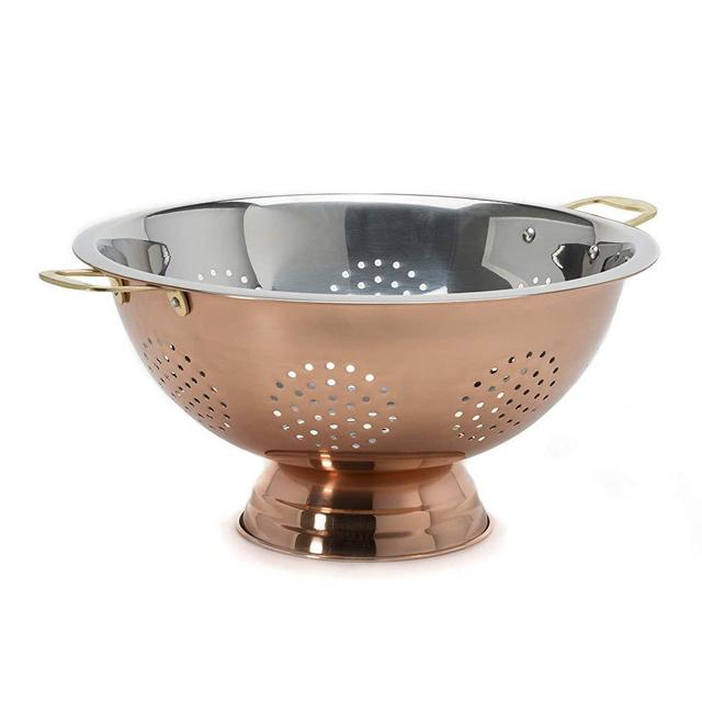 Ecolution Colander, Dishwasher Safe, Perforated Drainer Strainer Plated Exterior, for Pasta, Rice, Fruits, Vegetables and More, 12 inch, Copper and Stainless Steel