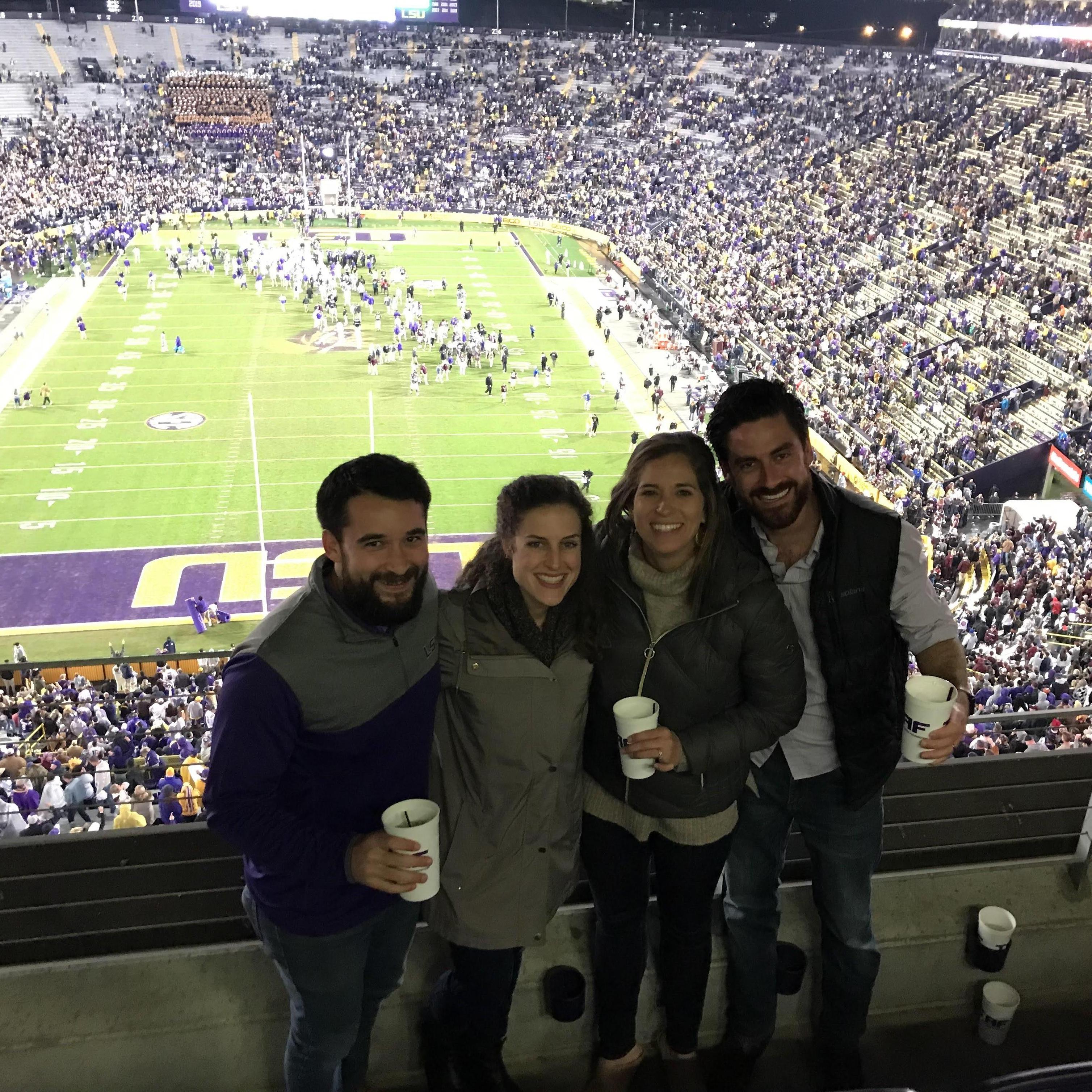 Showing Nick the true south at an LSU game with Rachel's brother David & his wife Julianne
