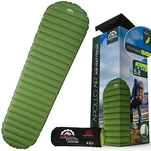 Ultralight 17oz Camping Sleeping pad- Gear Doctors ApolloAir - Compact, Warm 5.2 R-Value 4 Season Air Mattress, Perfect for Backpacking, Hiking - Lightweight Inflatable & Compact Sleep Pad