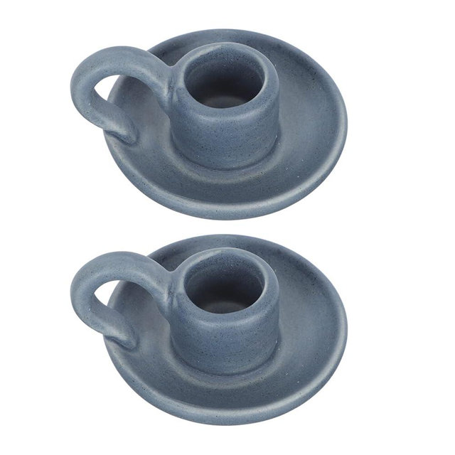 DOITOOL 2Pcs Ceramic Candle Holder Candlestick Holder with Handle, Taper Candle Stand Candlelight Stand Holder Decorative Candle Display Holder for Desktop Dining Room Home Decoration Display (Blue)