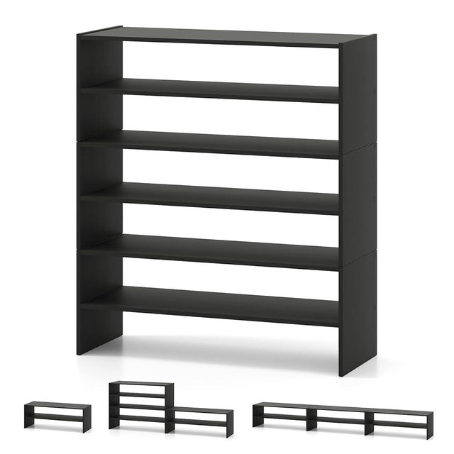 COSTWAY 6-Tier Shoe Rack, Extra Wide Shoe Shelf Organizer with Stackable Design, 31" Freestanding Adjustable Storage Shoe Stand for Small Space Entryway Hallway Closet (1,Black)