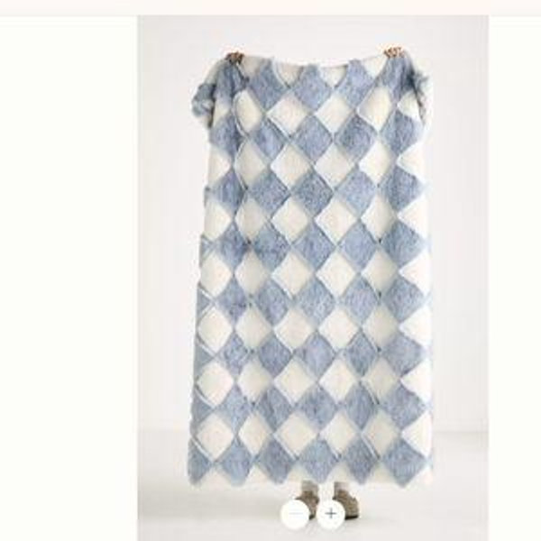 Chella Checkered Faux Fur Throw Blanket Baby Blue