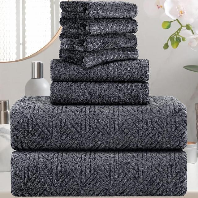 Grey Bath Towels Set, 2 Oversized Large Towels/2 Hand Towels/4 Washcloths,600 GSM Towel Bathroom Sets, Quick Dry Towel Super Soft Absorbent Shower Towels Luxury Towel Set Bath Hotel Towel Collection