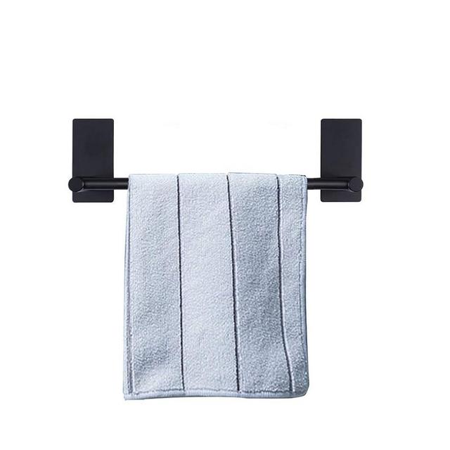 NearMoon Self Adhesive Bathroom Towel Bar- Stainless Steel Bath Wall Shelf Rack Hanging Towel Stick On Sticky Hanger Contemporary Style, NO Drilling (1 Pack, Matte Black, 9-Inch Towel Rack)