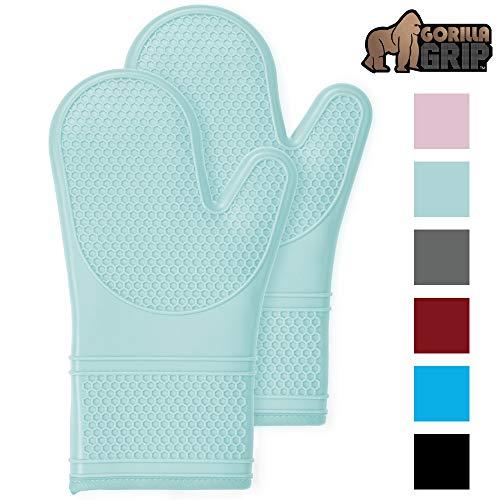 Gorilla Grip Premium Silicone Non Slip Oven Mitt Set, Flexible Oven Gloves, Professional Heat Resistant Kitchen Cooking Mitts, Protect Hands from Hot Surfaces, Cookie Sheets, Mint Green Pair, Set of 2