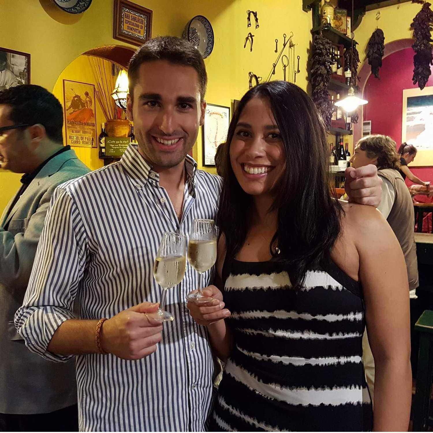 Drinking sherry in Madrid, España.