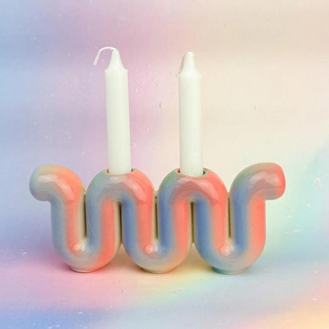Squiggly Rainbow Sherbet Shabbat Candle Holder