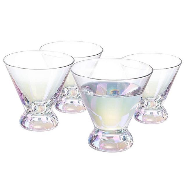 Vastto 6.7 Ounce Iridescent Martini Glass,for Home Dinning, Bar and Party,Set of 4 (Rainbow-colored)