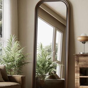 Oversized Vintage Full Length Mirror 28"X69" Arched Standing Floor Mirror Wall Mirror With PU Frame - Dark Brown, 69" x 28"