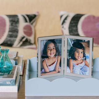 Enamel Silver Double Photo Frame