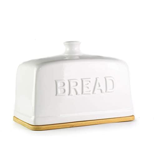 KOVOT Ceramic Bread Box With Bamboo Cutting Board Base