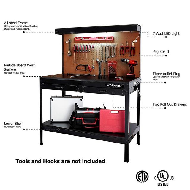 Multipurpose Workbench with Lighting and Outlet