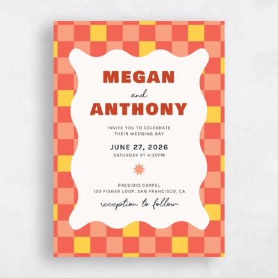 Coral, Pink Wedding Invitation - Vibrante Portrait