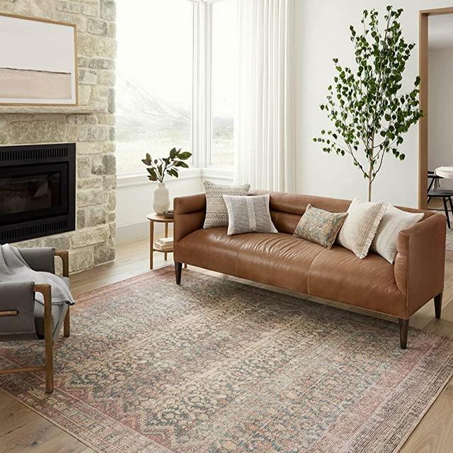 Angela Rose x Loloi Aubrey Collection AUB-03 Ocean / Spice, Traditional 7'-6" x 7'-6" Round Area Rug