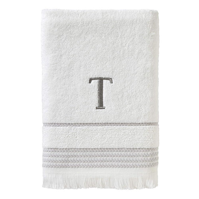 SKL Home Casual Monogram Bath Towel, T, 28x54, White