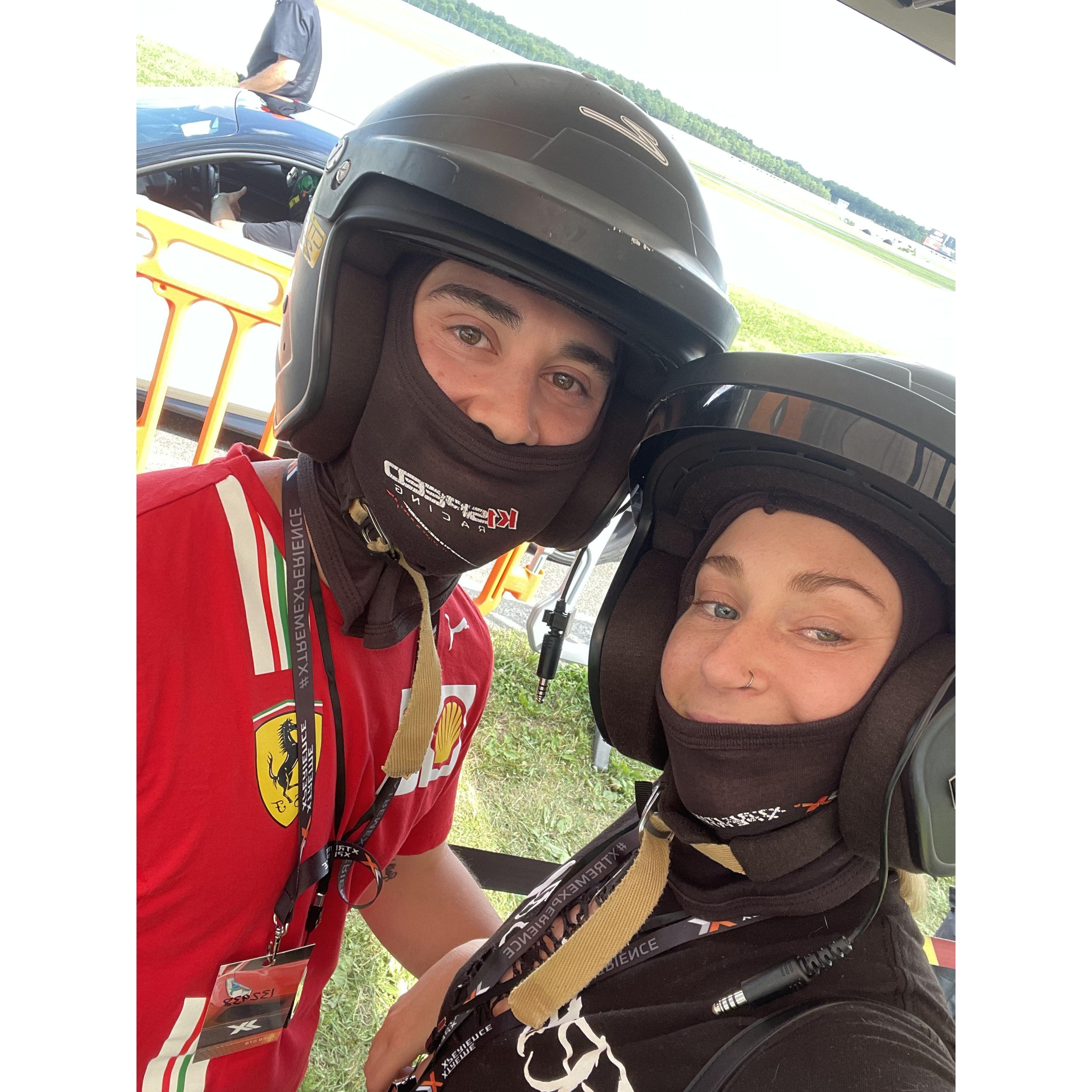 Celebrating Jarrett’s birthday at the racetrack test driving Ferraris!